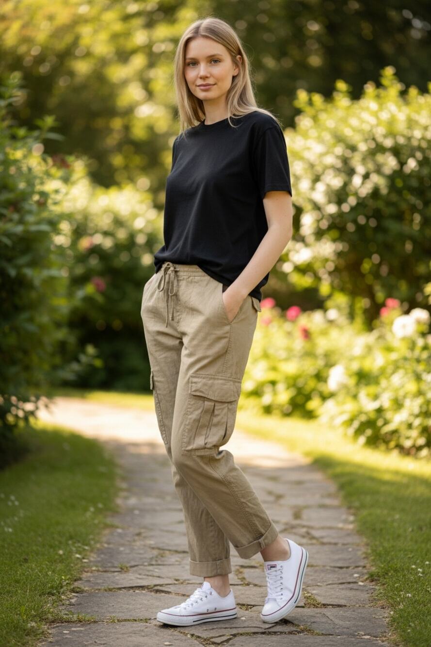 ATHLETA Pants Size XS Khaki Cargo Elastic Waist Pockets Straight Leg